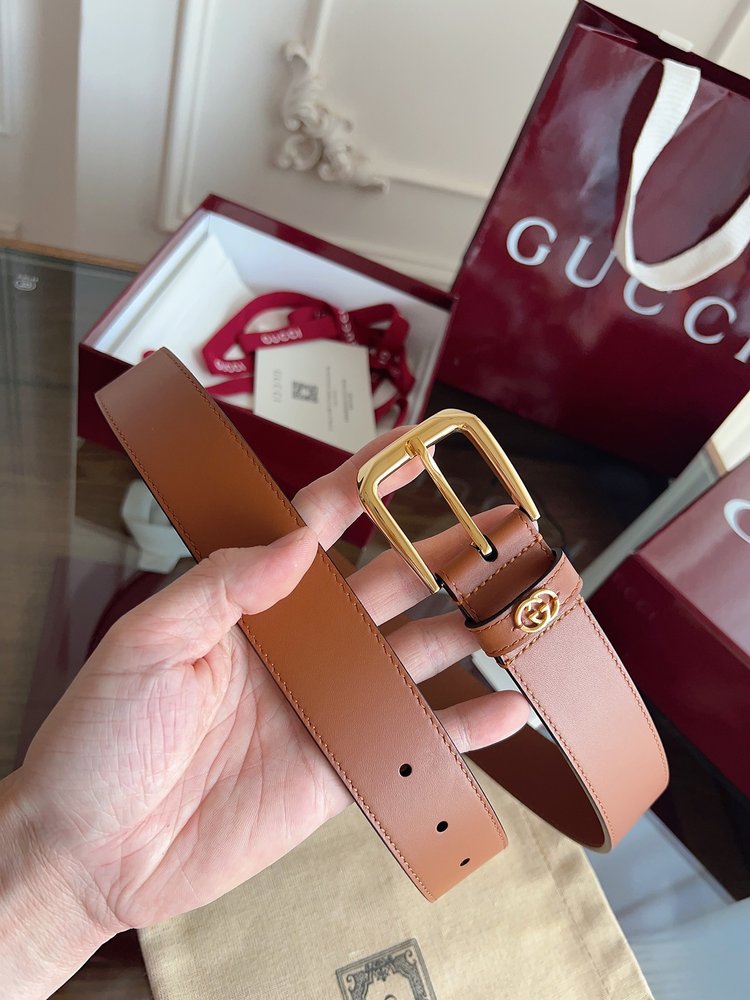 Gucci 브라운 송아지가죽 사각 버클 벨트 001-285986
