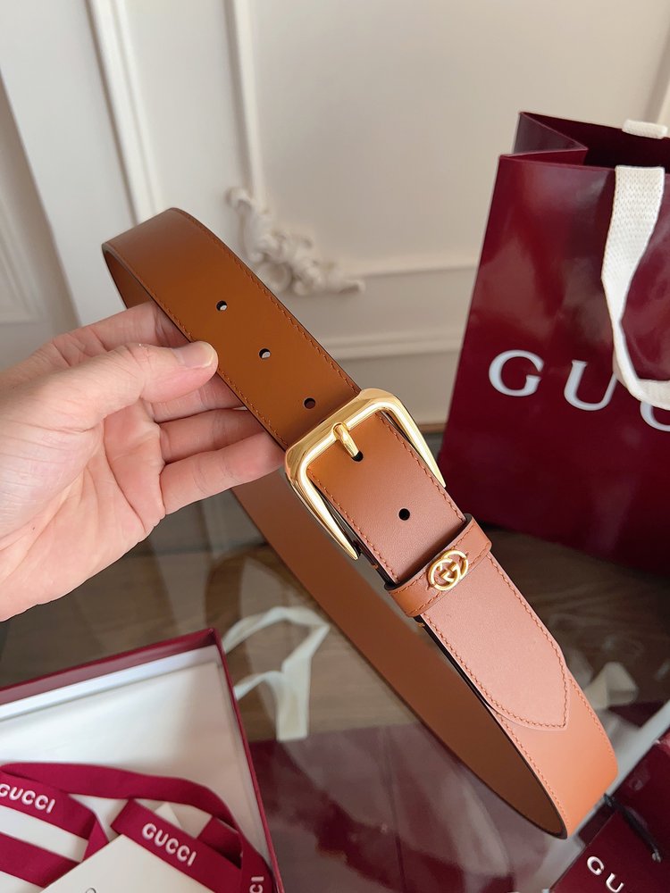 Gucci 브라운 송아지가죽 사각 버클 벨트 001-285986