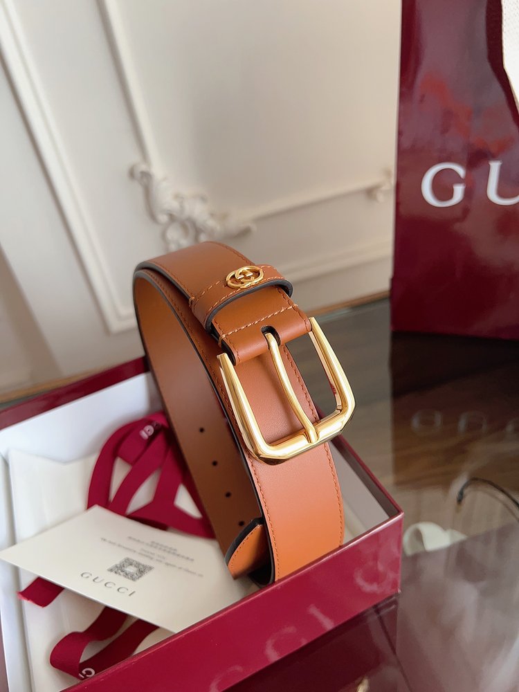 Gucci 브라운 송아지가죽 사각 버클 벨트 001-285986