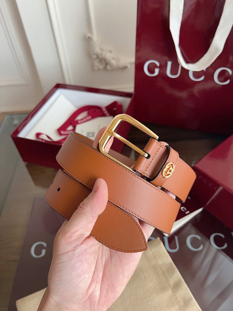 Gucci 브라운 송아지가죽 사각 버클 벨트 001-285986