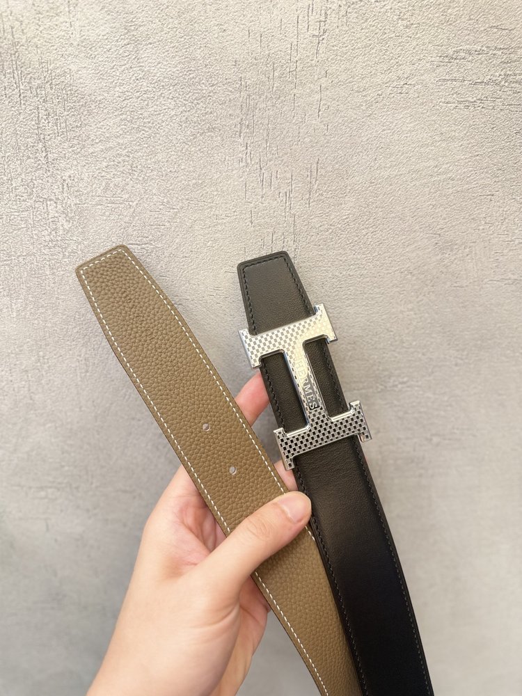격자무늬 미러 H버클 벨트 코끼리 회색 001-286031