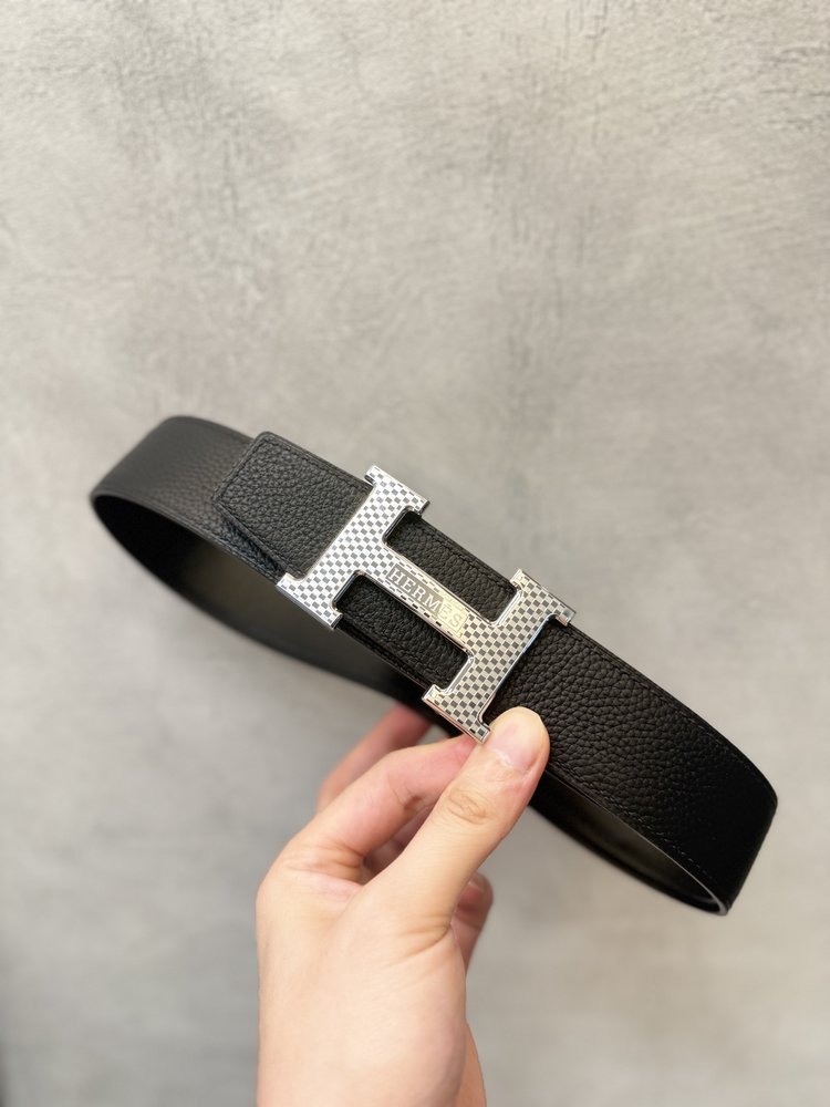 체크 패턴 미러 H 버클 벨트 001-286032