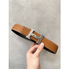 그리드 미러 H 버클 벨트 골드브라운 001-286033