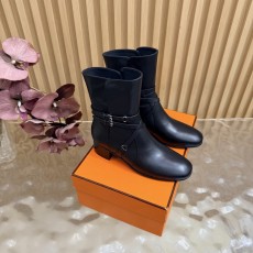 에르메스 레트로 미니멀 두꺼운 굽 숏부츠 001-286055