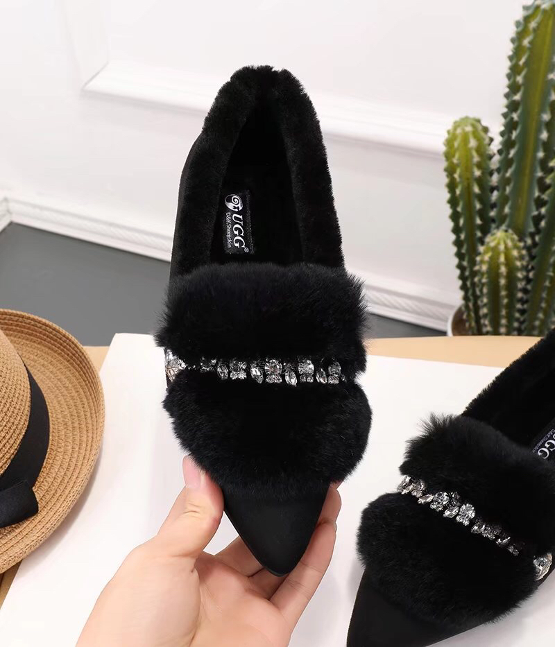 UGG 클래식 비버 털 크리스탈 장식 플랫 여성화 001-286160