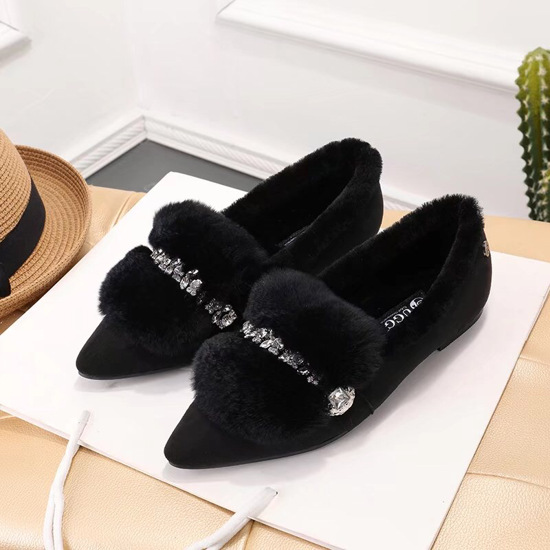 UGG 클래식 비버 털 크리스탈 장식 플랫 여성화 001-286160