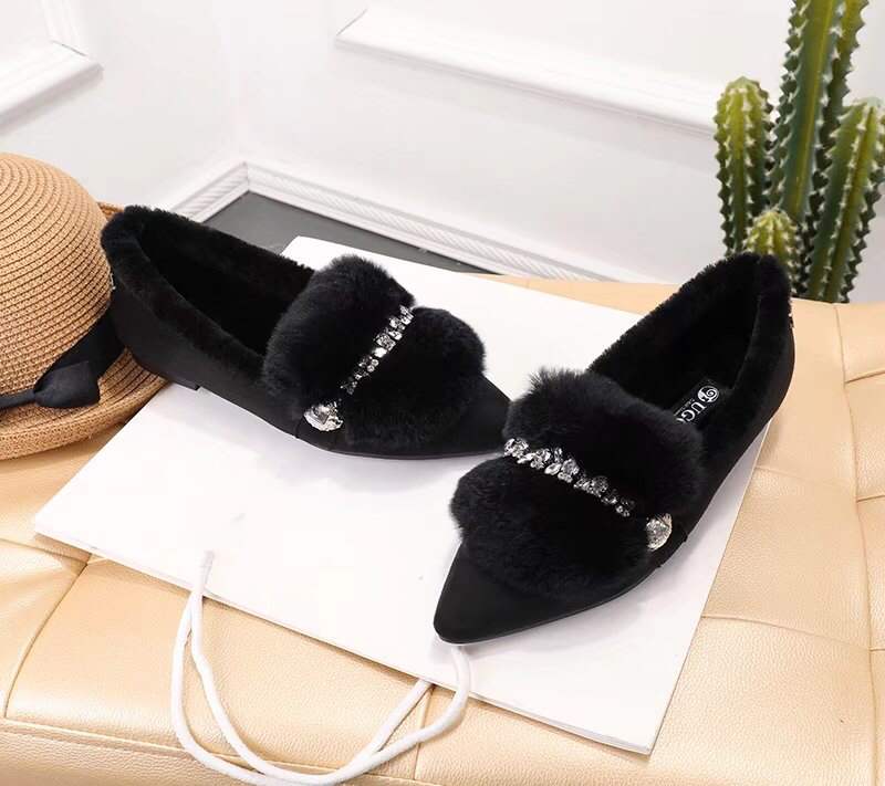 UGG 클래식 비버 털 크리스탈 장식 플랫 여성화 001-286160