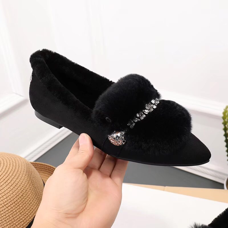 UGG 클래식 비버 털 크리스탈 장식 플랫 여성화 001-286160