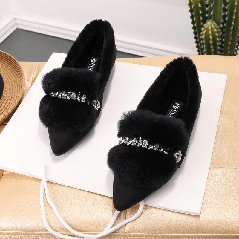 UGG 클래식 비버 털 크리스탈 장식 플랫 여성화 001-286160