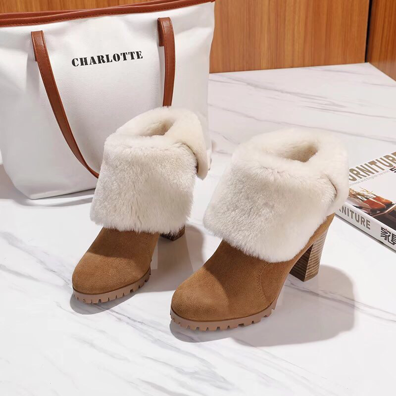 UGG 고광택 소가죽 스웨이드 퍼 앵클 부츠 001-286162