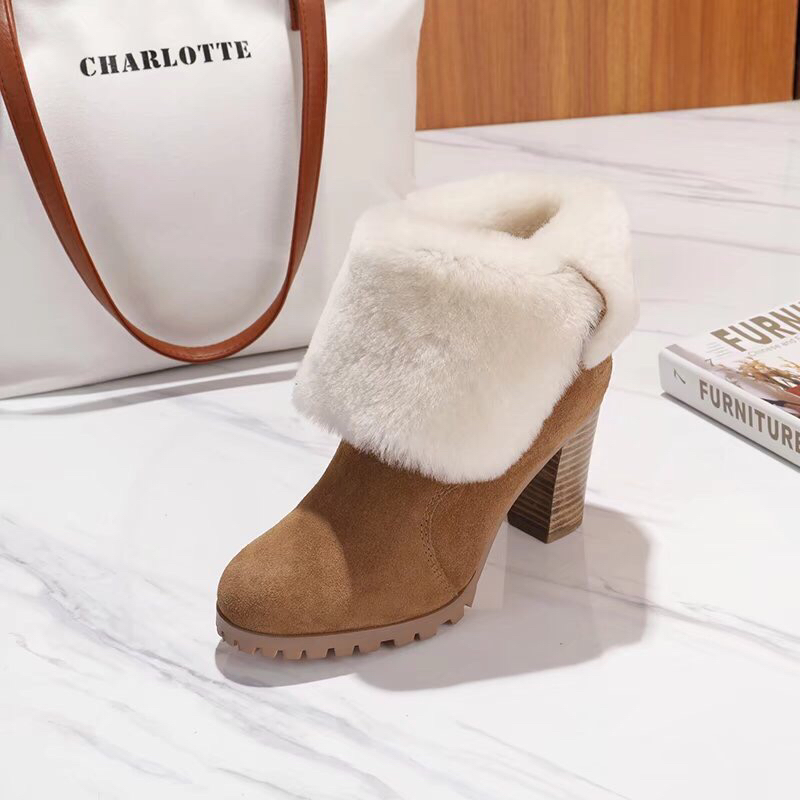 UGG 고광택 소가죽 스웨이드 퍼 앵클 부츠 001-286162