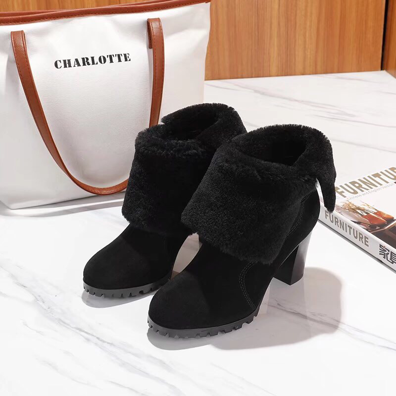 UGG 털가죽 일체형 고광택 누벅 여성 부츠 001-286163