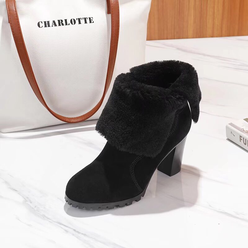 UGG 털가죽 일체형 고광택 누벅 여성 부츠 001-286163