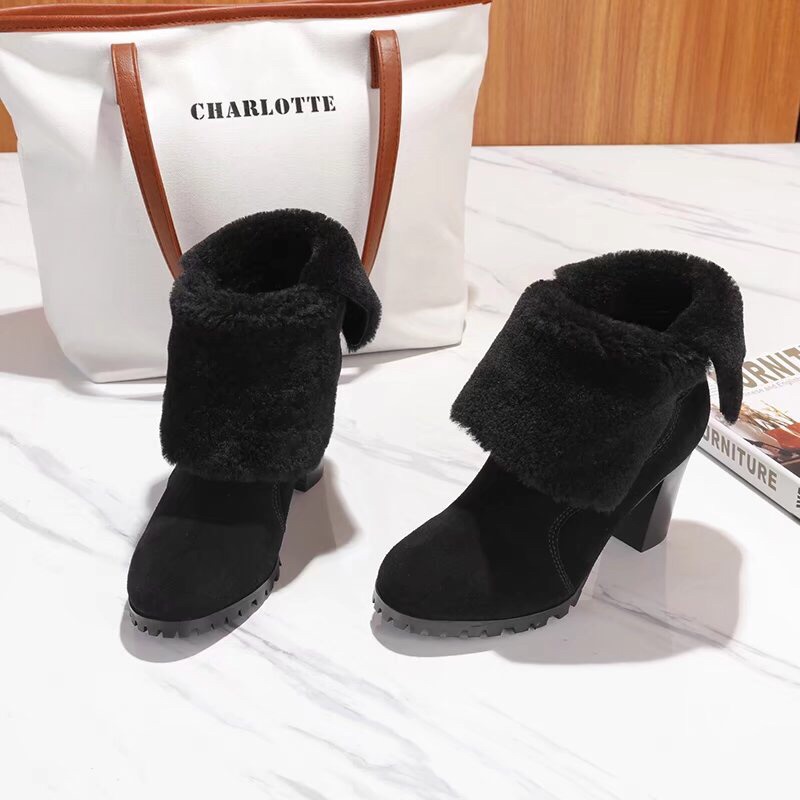 UGG 털가죽 일체형 고광택 누벅 여성 부츠 001-286163