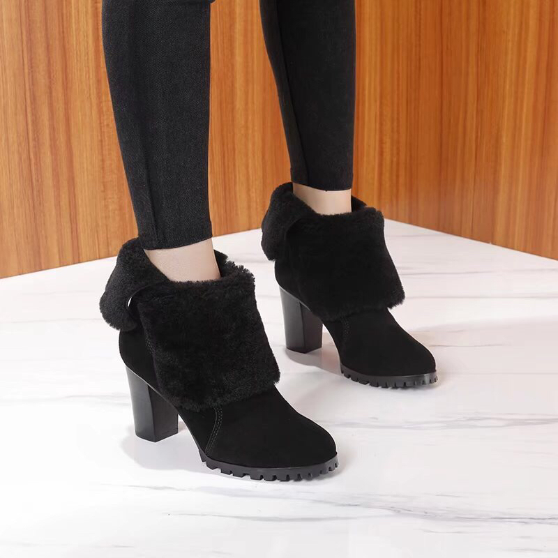 UGG 털가죽 일체형 고광택 누벅 여성 부츠 001-286163