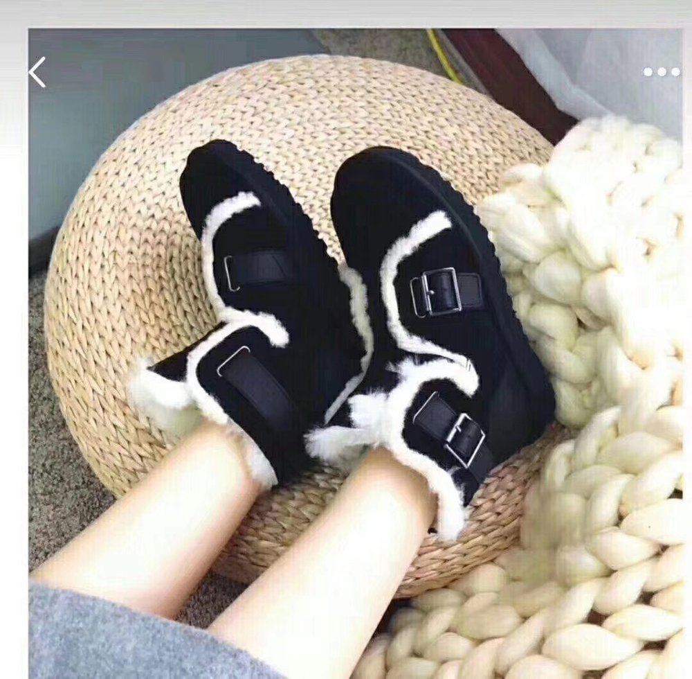 UGG 더블 버클 퍼 트리밍 오토바이 부츠 001-286274