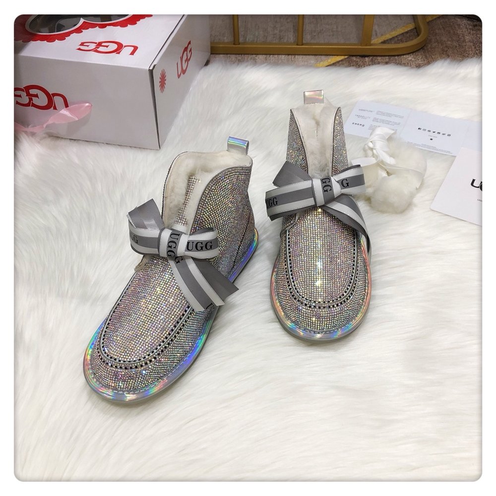 반짝이는 야광 2세대 UGG 털볼 리본 투웨이 신발 001-286287