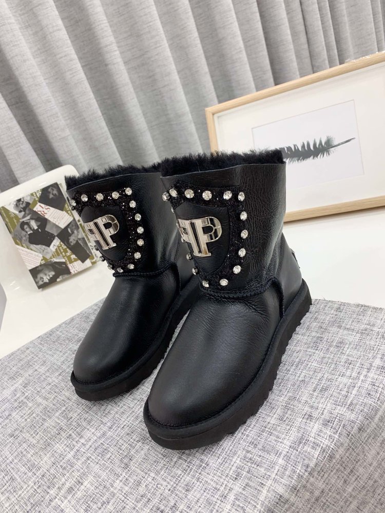 UGG 가죽 퍼 원피스 여성 부츠 001-286384