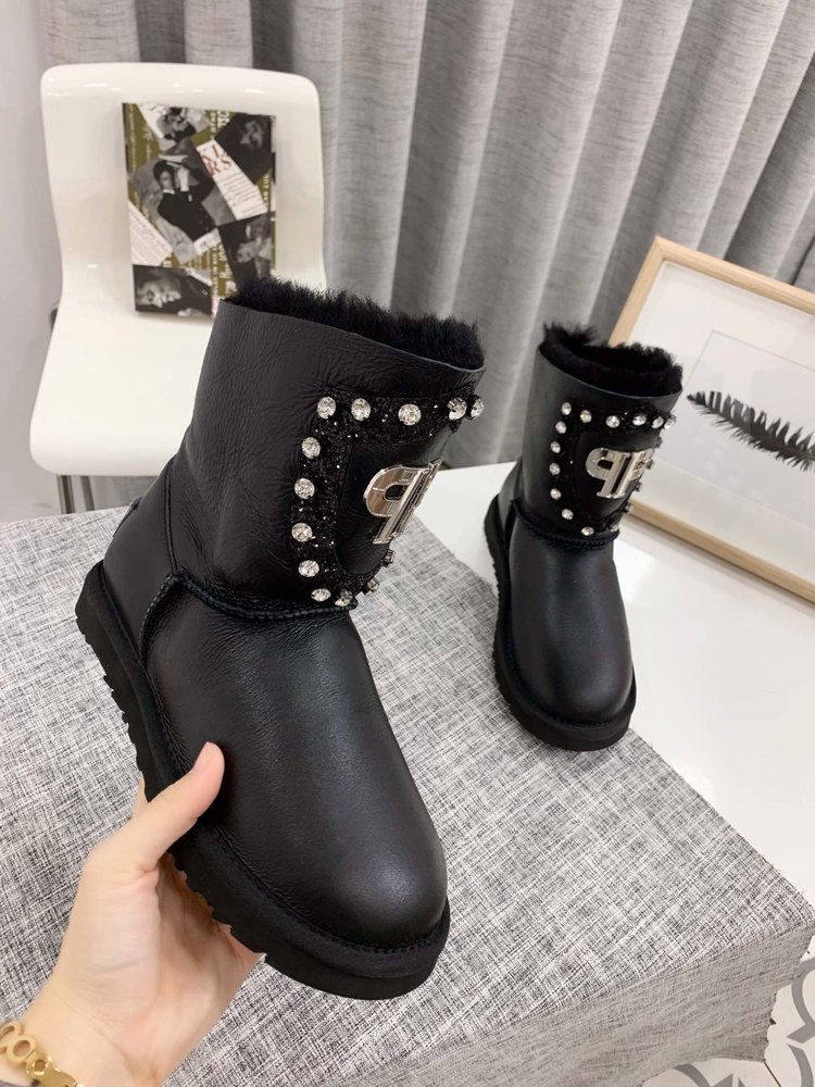 UGG 가죽 퍼 원피스 여성 부츠 001-286384