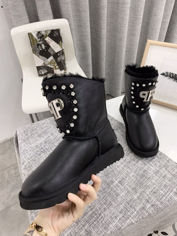 UGG 가죽 퍼 원피스 여성 부츠 001-286384