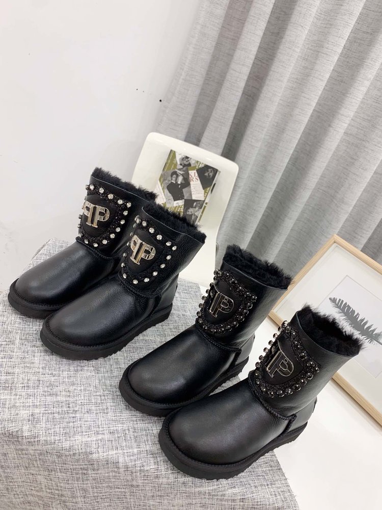 UGG 가죽 퍼 원피스 여성 부츠 001-286384