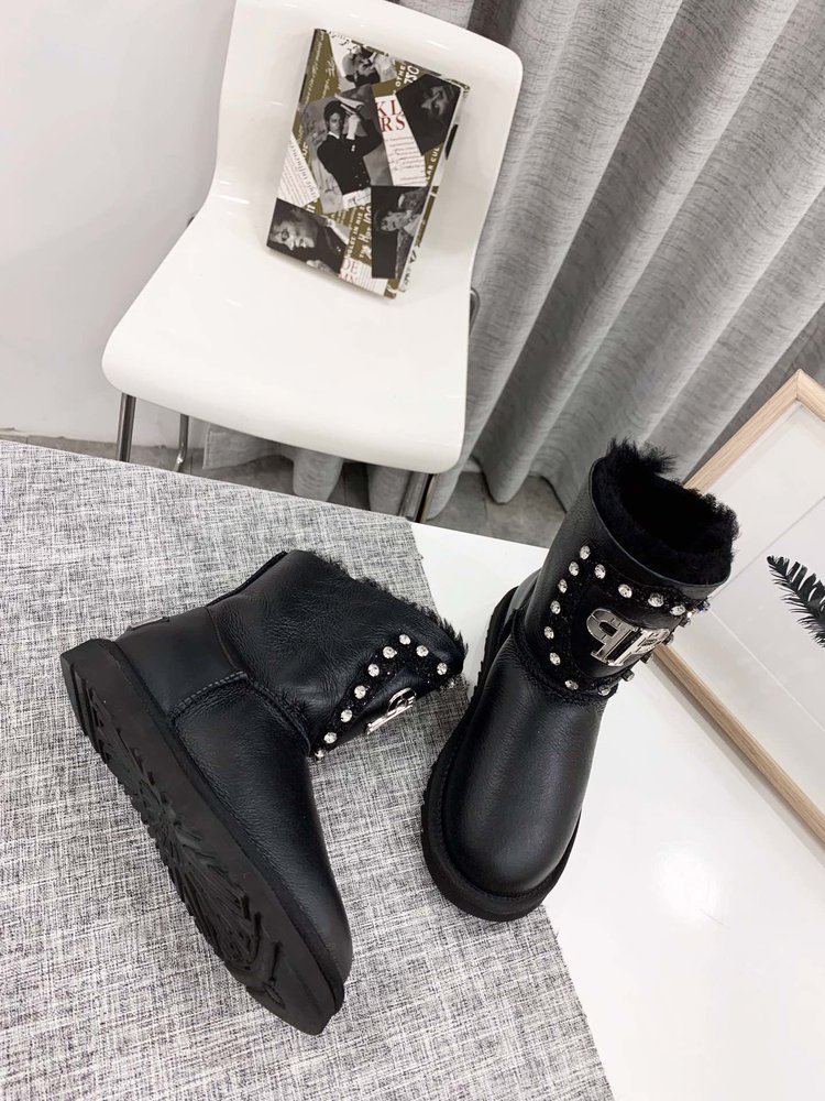 UGG 가죽 퍼 원피스 여성 부츠 001-286384
