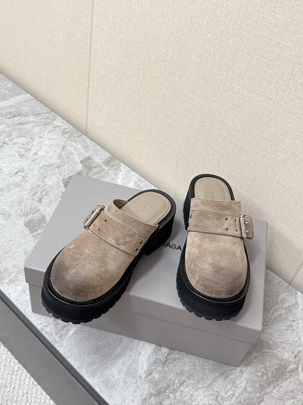 발렌시아가 두꺼운 밑창 메탈 버클 뮬 보켄 슬리퍼 001-286975