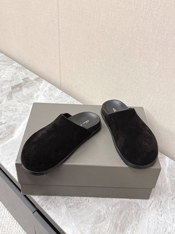 Rick Owens 스트랩 슬리퍼 블랙 스웨이드 001-287024